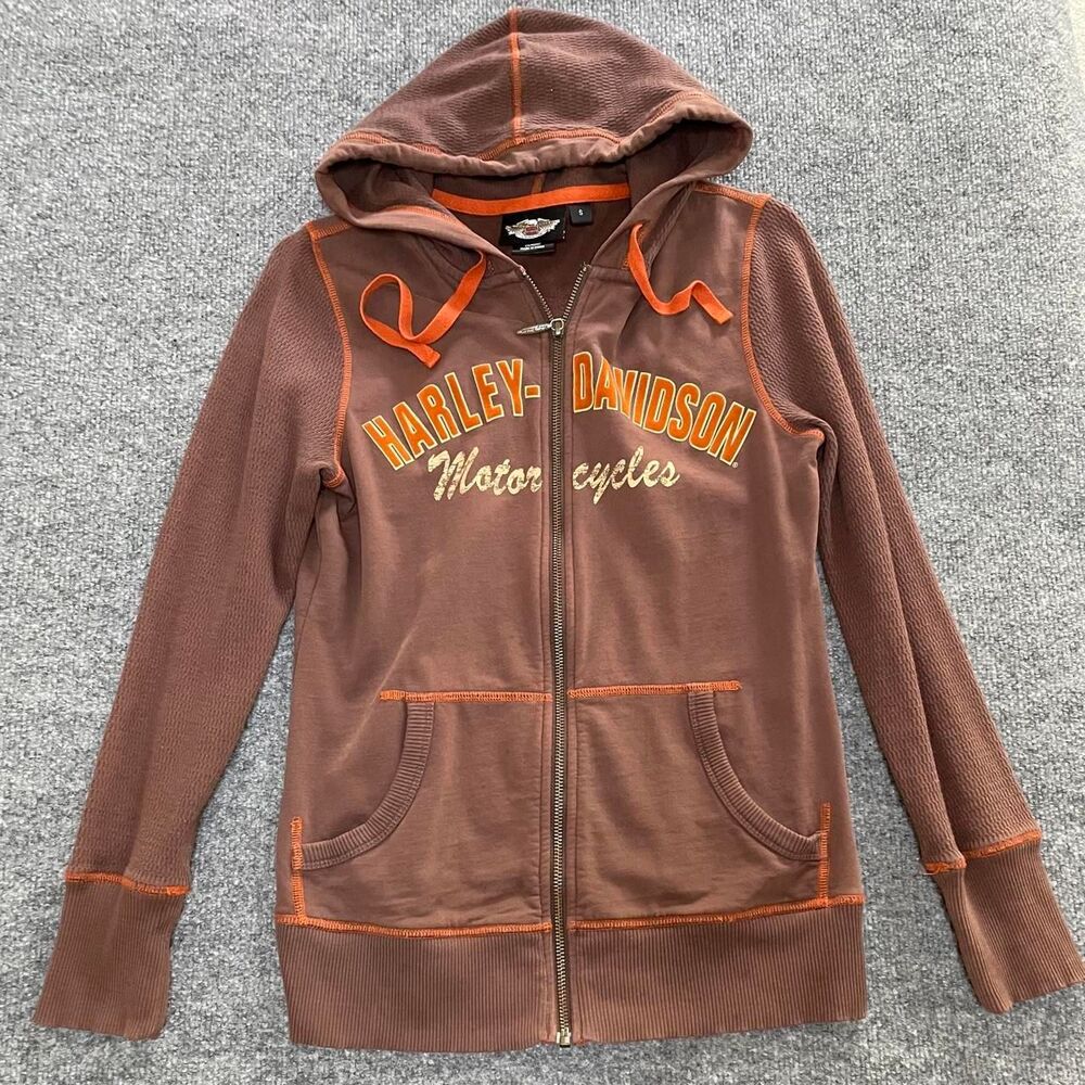 Biker Chic Vintage Harley Davidson brown zip up hoodie